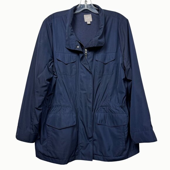 J. Jill Jackets & Blazers - J Jill Womens Blue Zip Up Utility Jacket Drawstring Waist Front Pockets LP